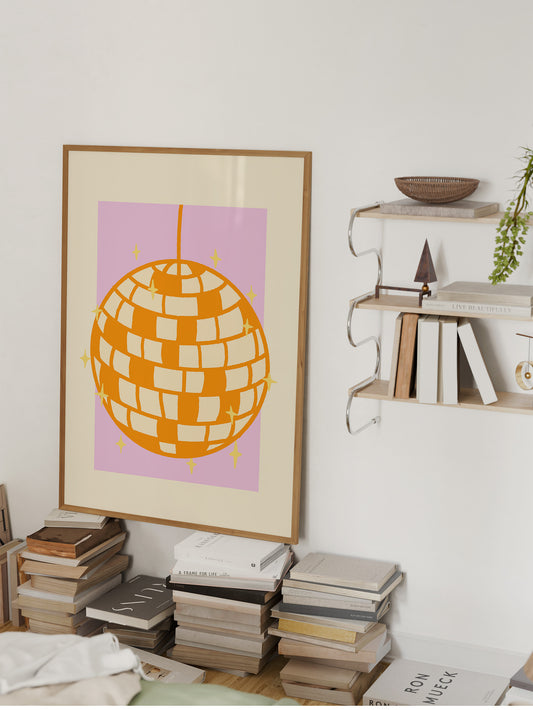 Discokugel Poster in Orange & Rosa