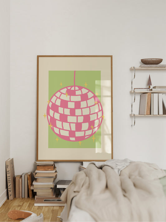 Discokugel Poster in Grün-Rosa