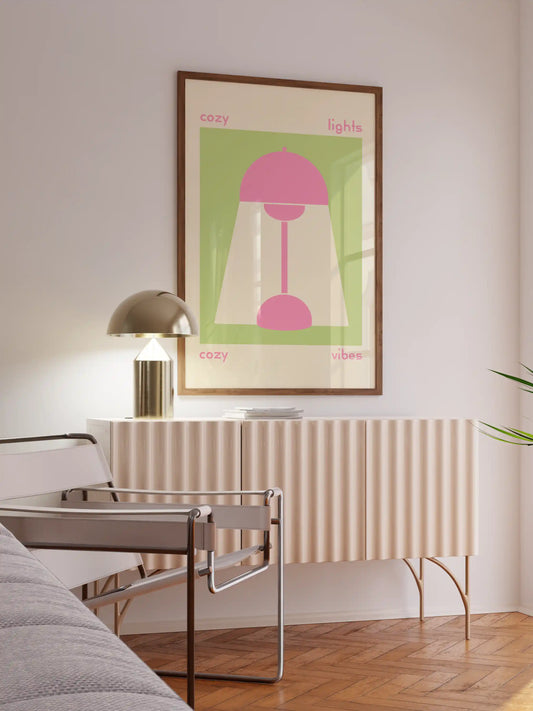Cozy Lights Poster in Grün & Rosa