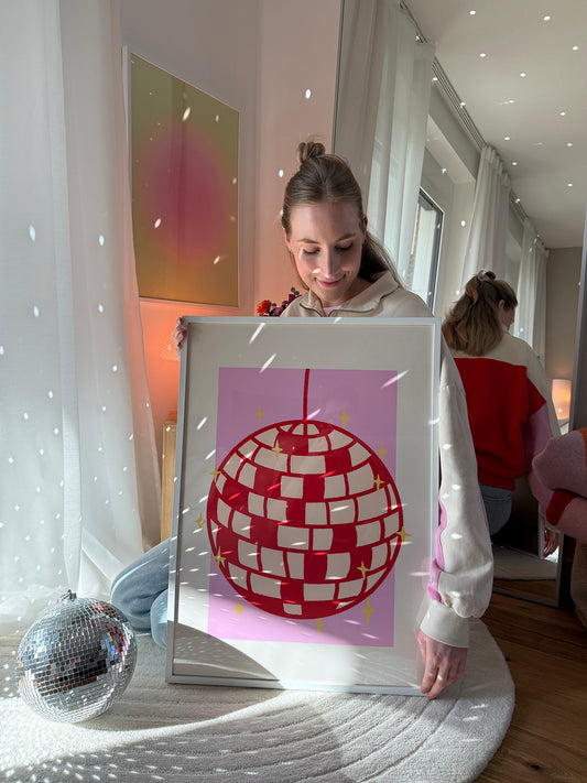 Discokugel Poster in Rosa & Rot