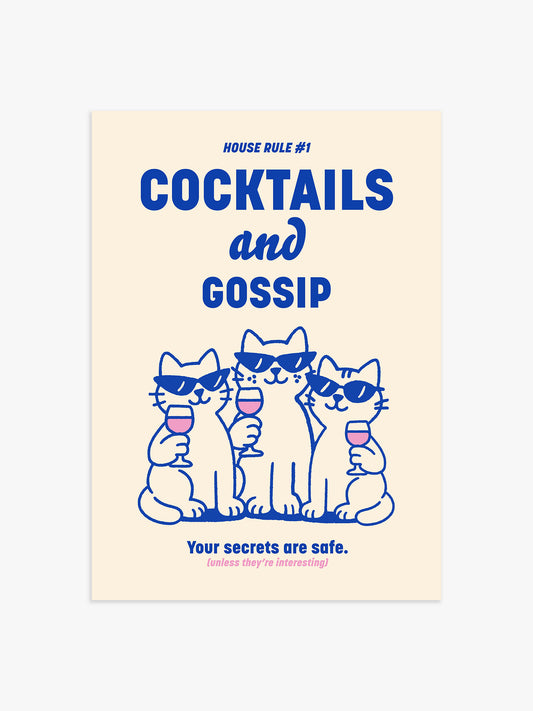 Cocktails and Gossip Poster in Blau