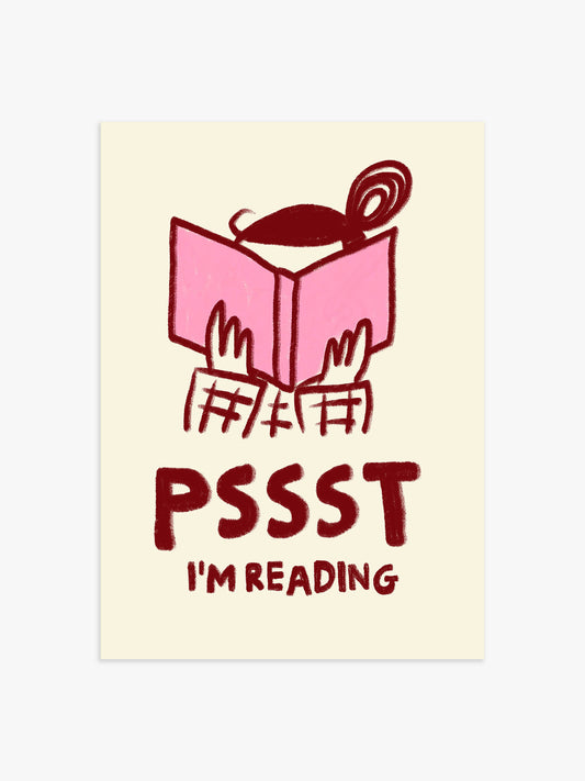 'Pssst' Bücher Poster in bordeaux