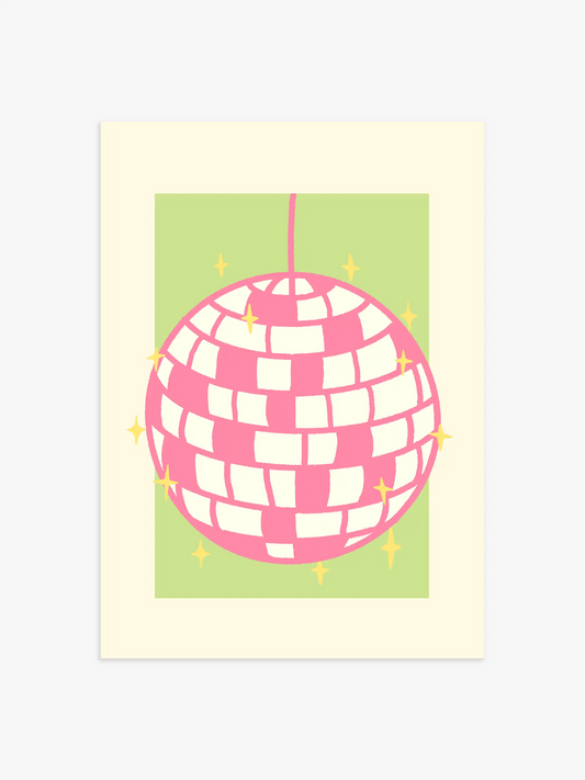 Discokugel Poster in Grün-Rosa