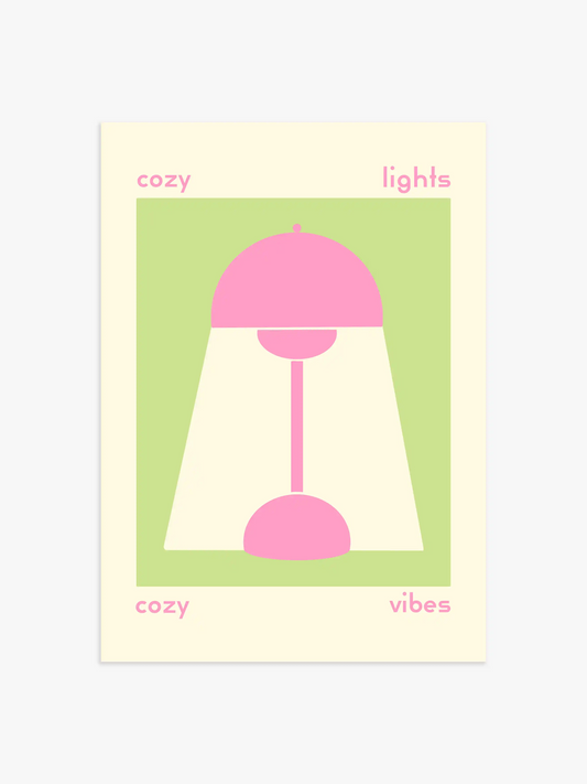 Cozy Lights Poster in Grün & Rosa