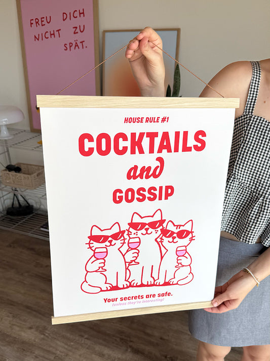Cocktails and Gossip Poster in Rot