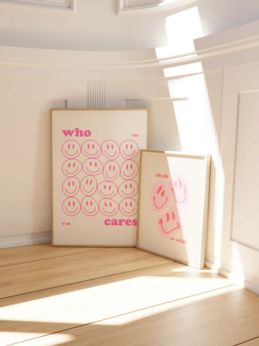 Who Cares Smiley Poster in Pink