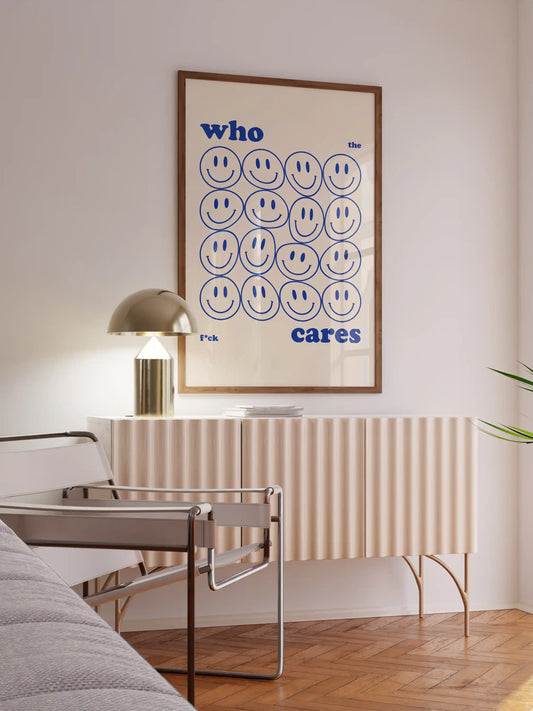 Who Cares Smiley Poster in Blau