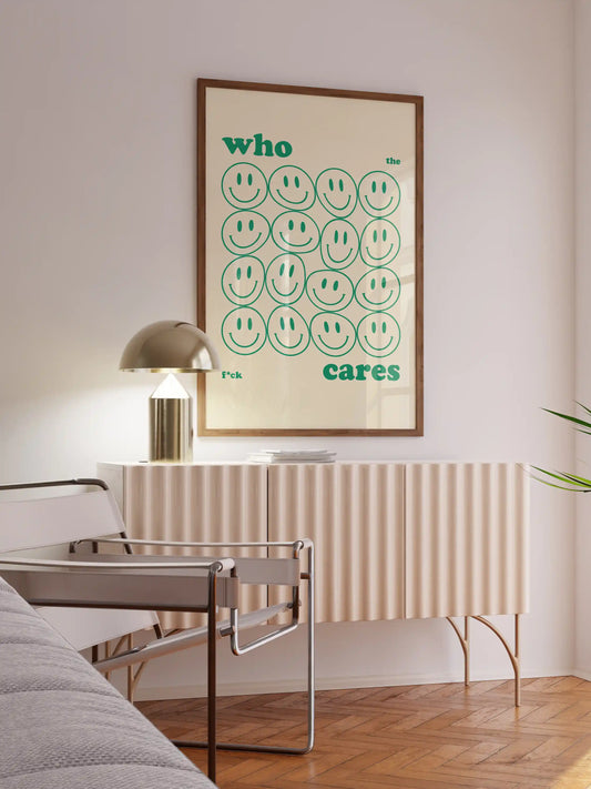 Who Cares Smiley Poster in Grün