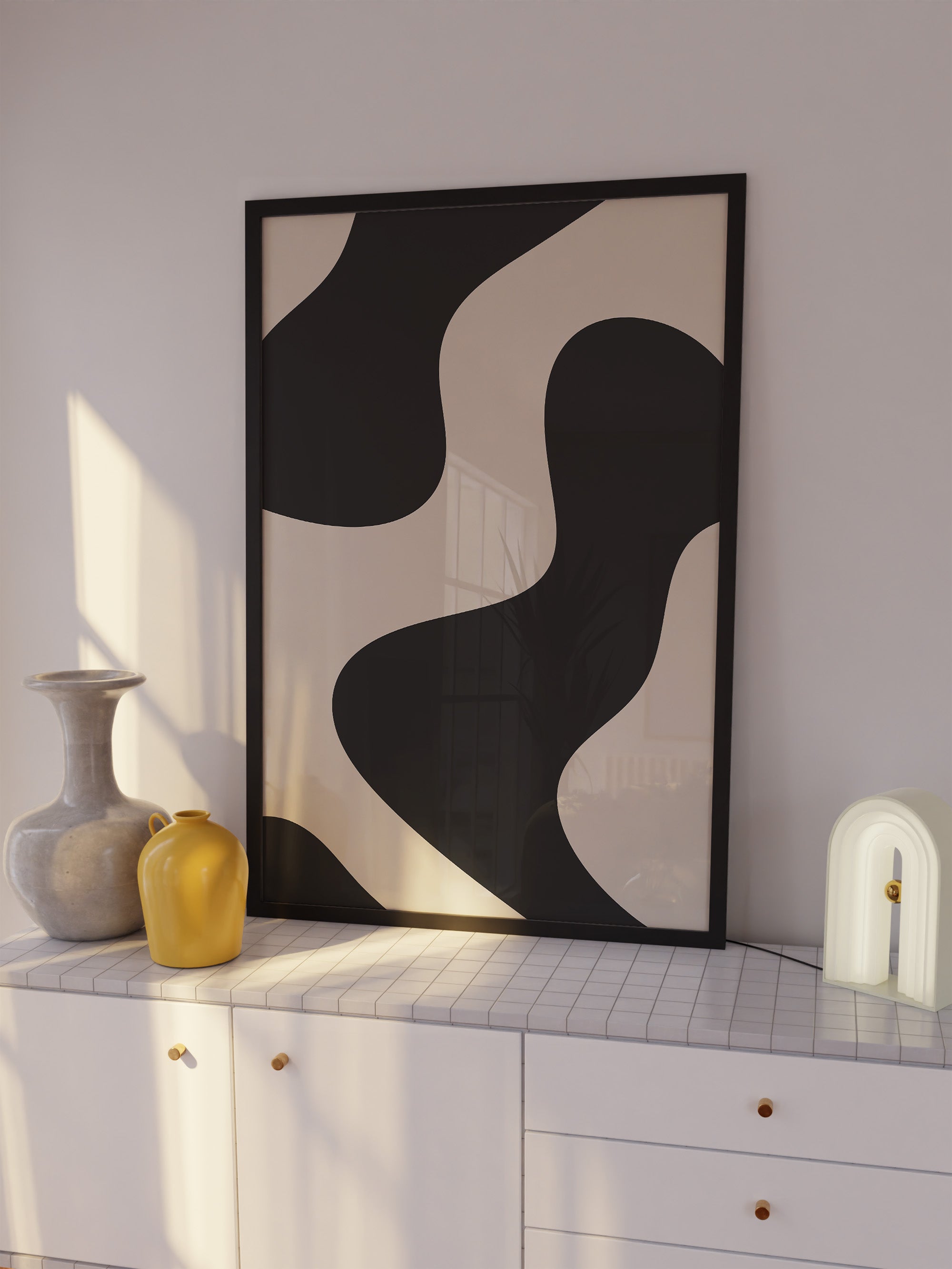 Abstraktes Poster in Schwarz-Beige