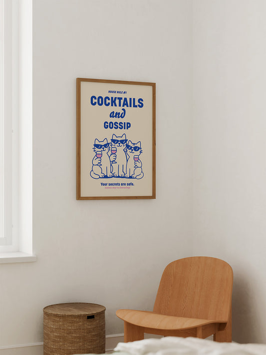 Cocktails and Gossip Poster in Blau
