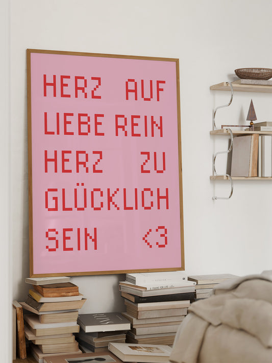 Herz auf Zitat Poster in Rosa-Rot