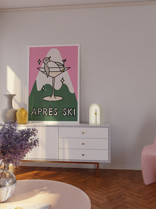 Apres Ski Poster in Pink-Grün