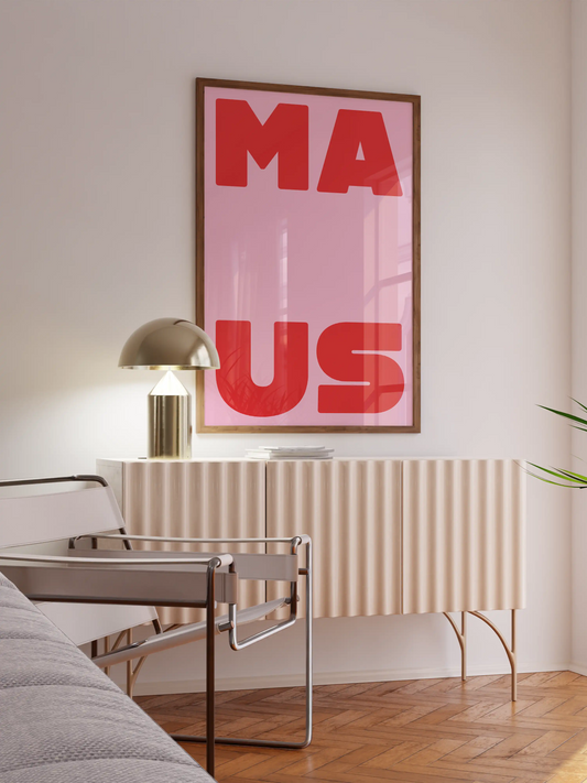 Maus Typografie Poster in Pink und Rot