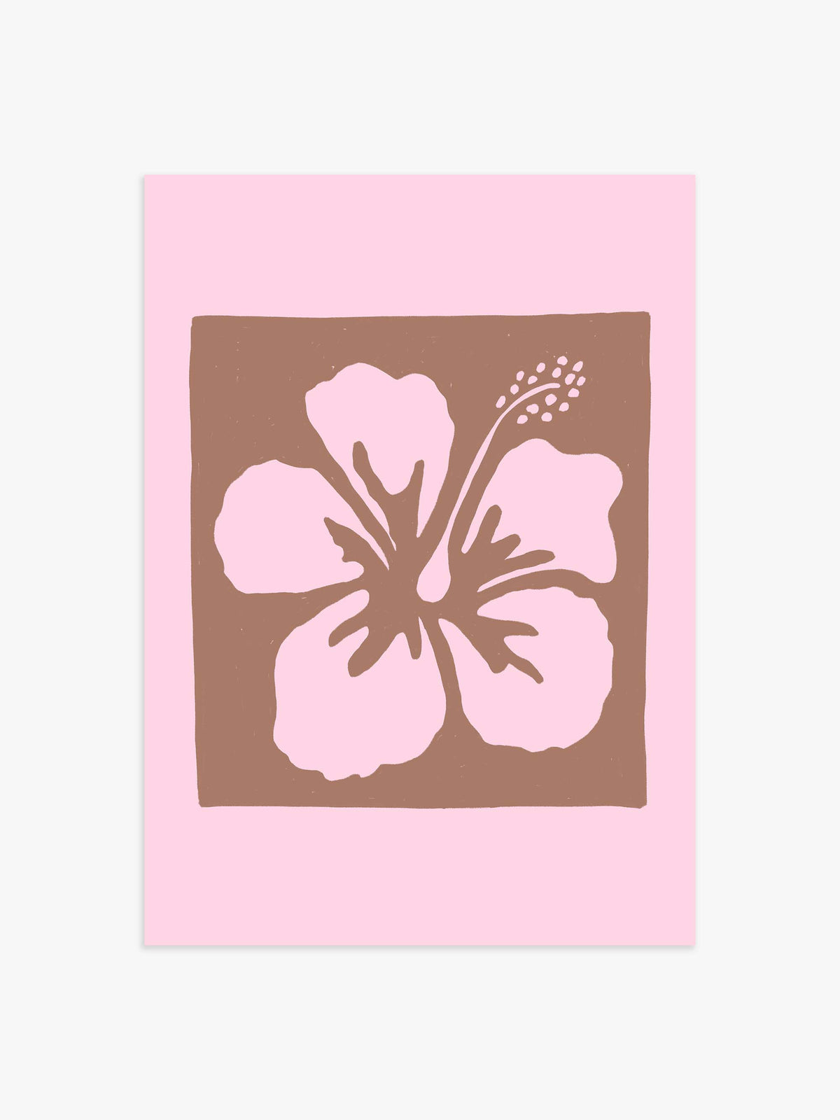 Hibiskus Illustrationsposter in Rosa & Braun - 70x100 cm