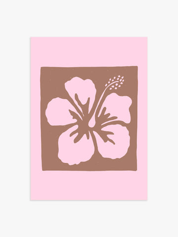 Hibiskus Illustrationsposter in Rosa & Braun