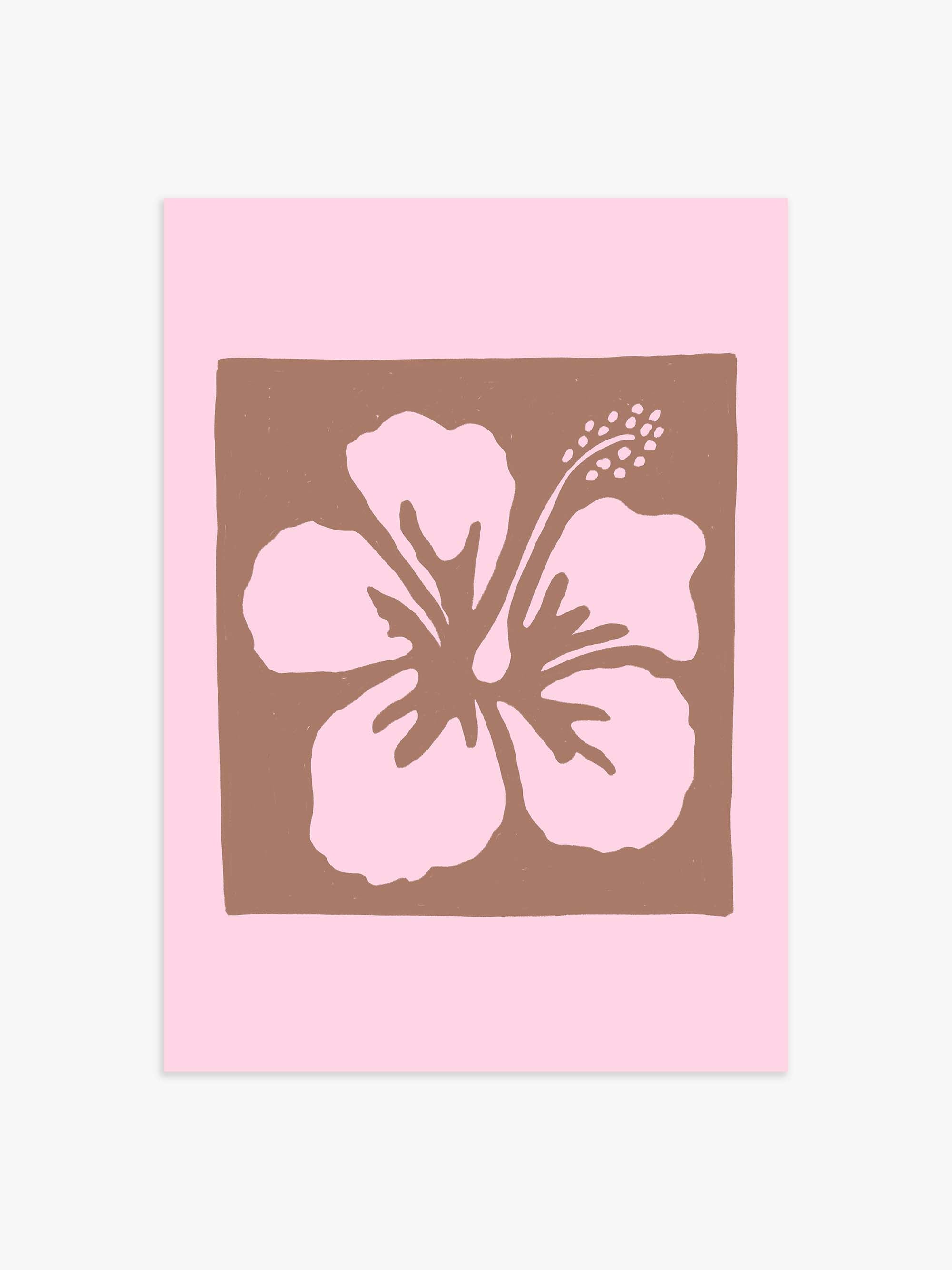 Hibiskus Illustrationsposter in Rosa & Braun