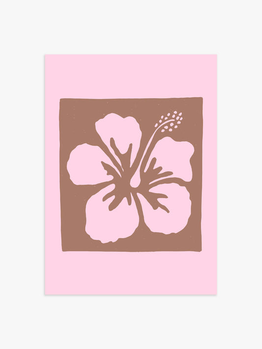 Hibiskus Illustrationsposter in Rosa & Braun