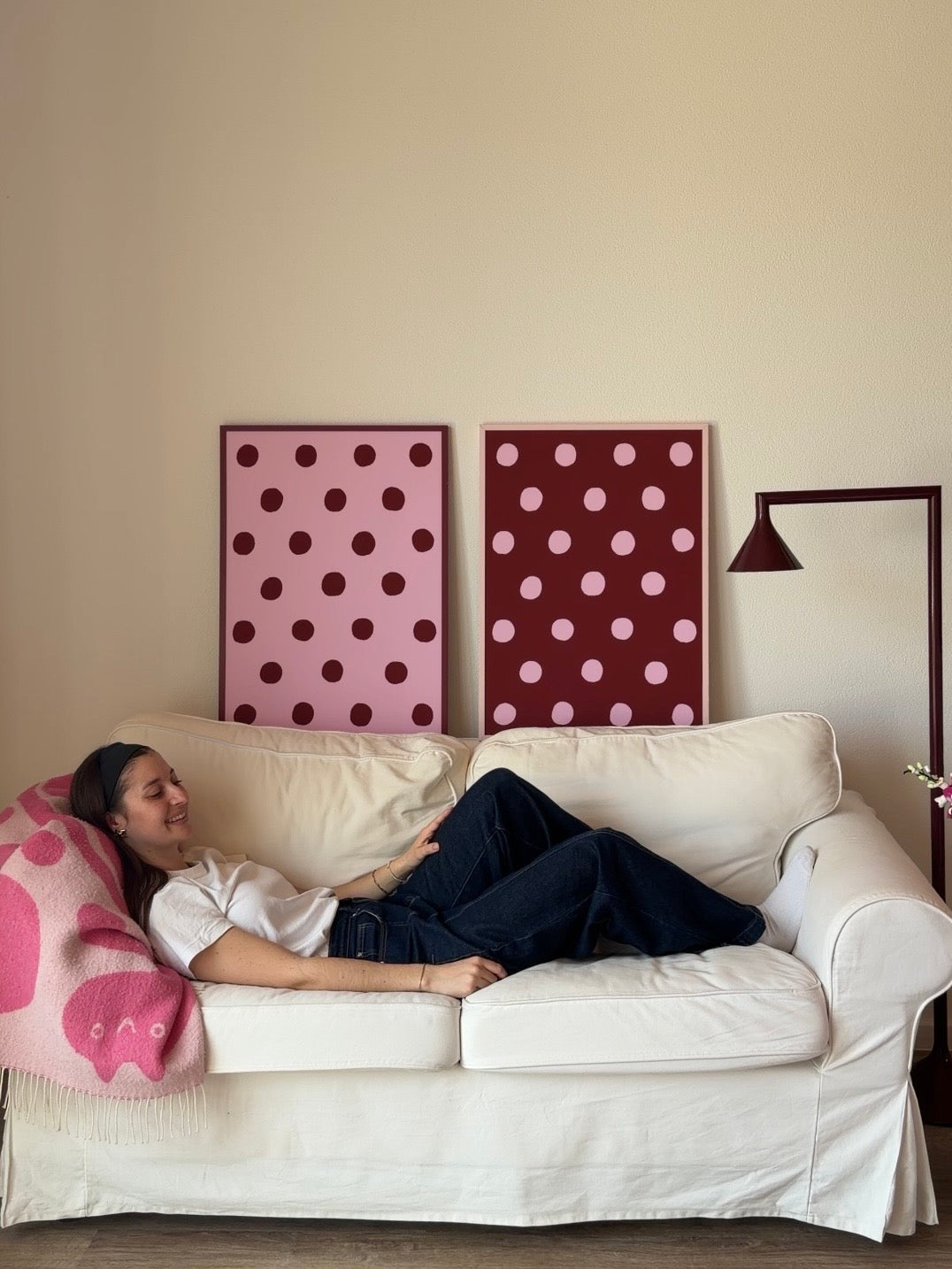 Polka Dot Poster in Rosa & Bordeaux