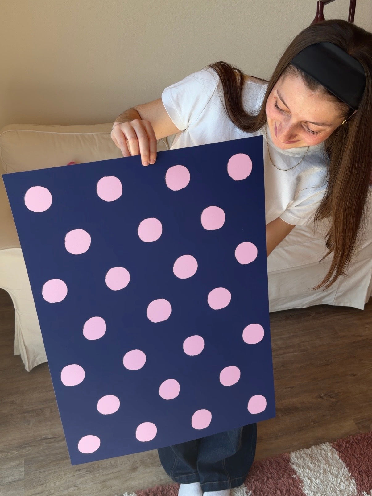 Polka Dot Poster in Marineblau & Rosa