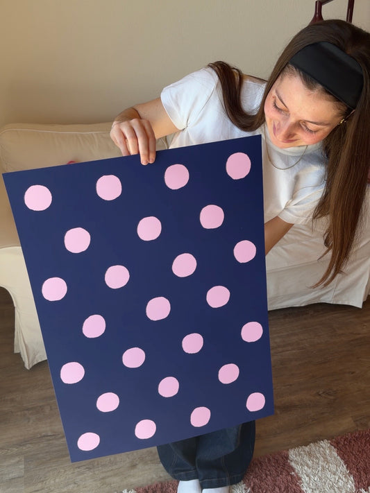 Polka Dot Poster in Marineblau & Rosa