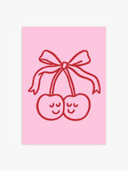 Kirschen Illustrationsposter in Rosa-Rot