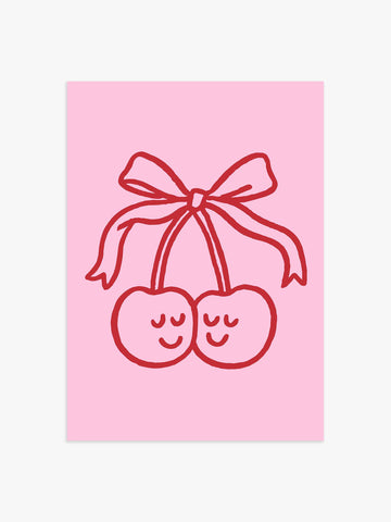 Kirschen Illustrationsposter in Rosa-Rot