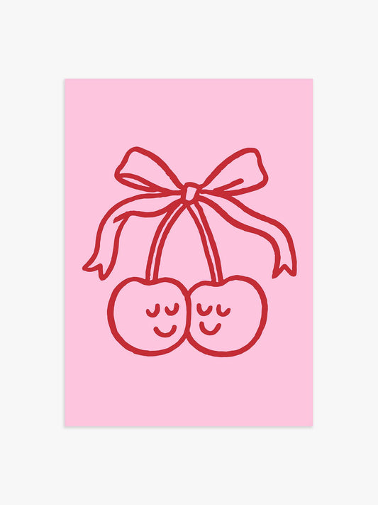 Kirschen Illustrationsposter in Rosa-Rot
