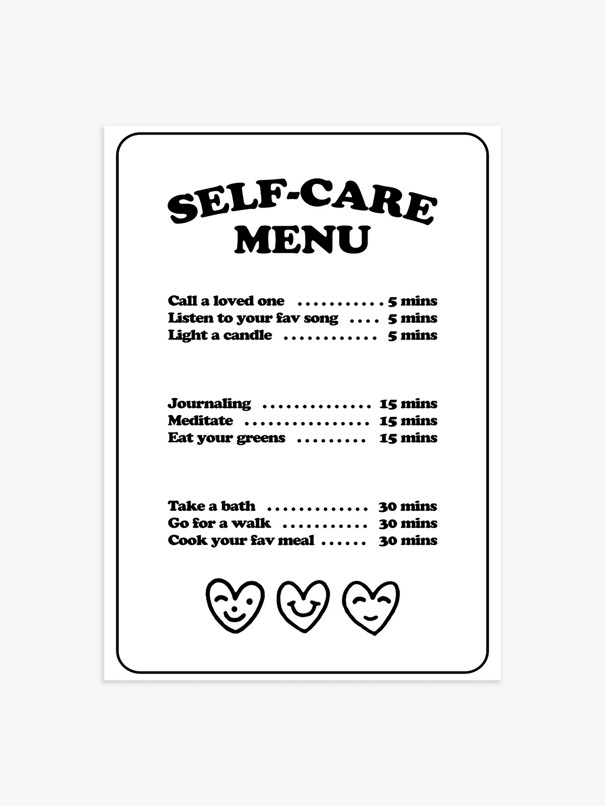 Self Care Menu Poster - 60x90 cm