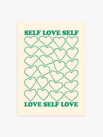 Self Love Poster mit Herzen in Grün