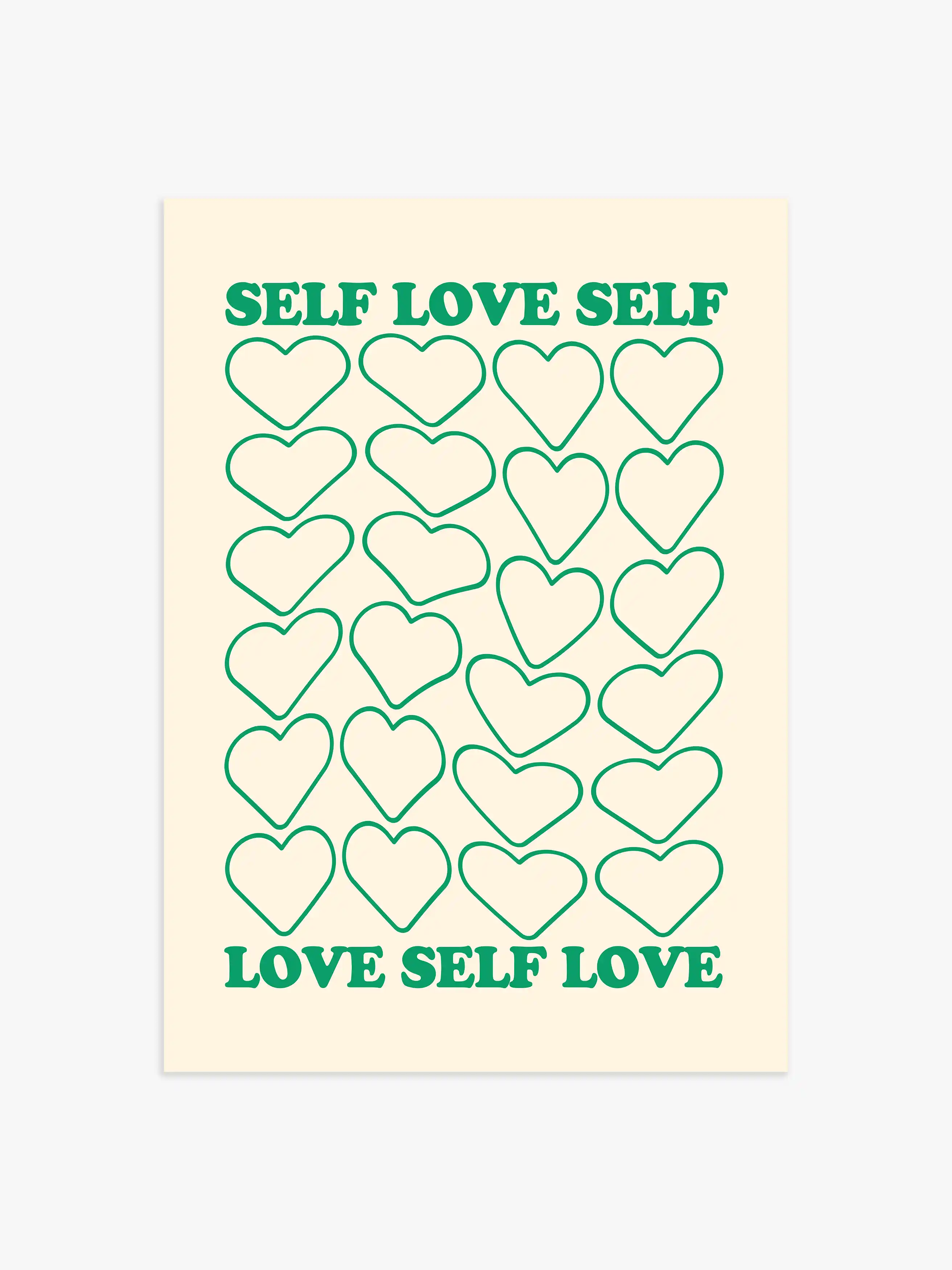 Self Love Poster mit Herzen in Grün