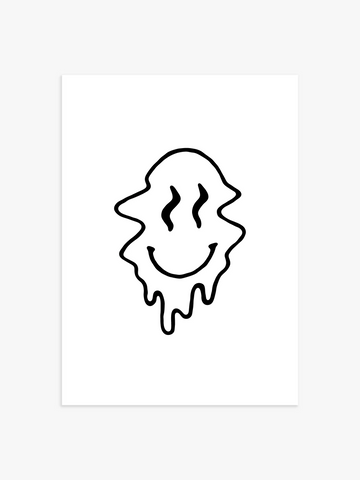 Drippy Smiley Poster in Schwarz-Weiß