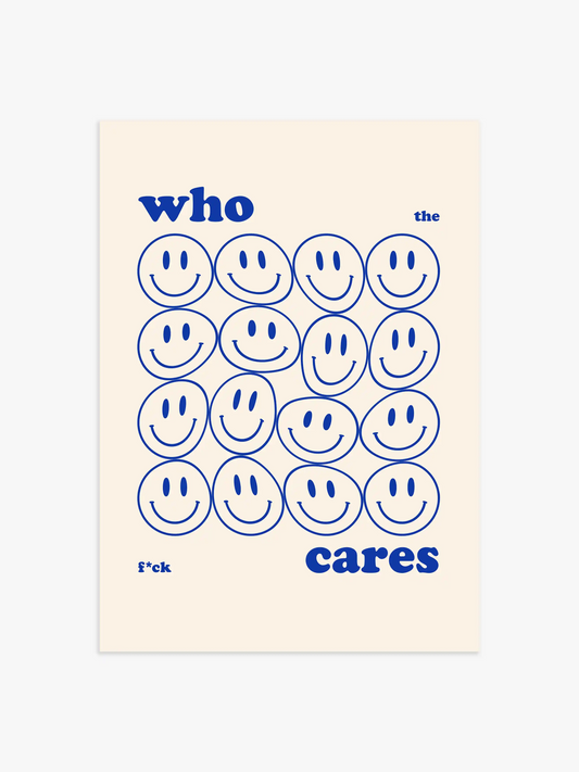 Who Cares Smiley Poster in Blau