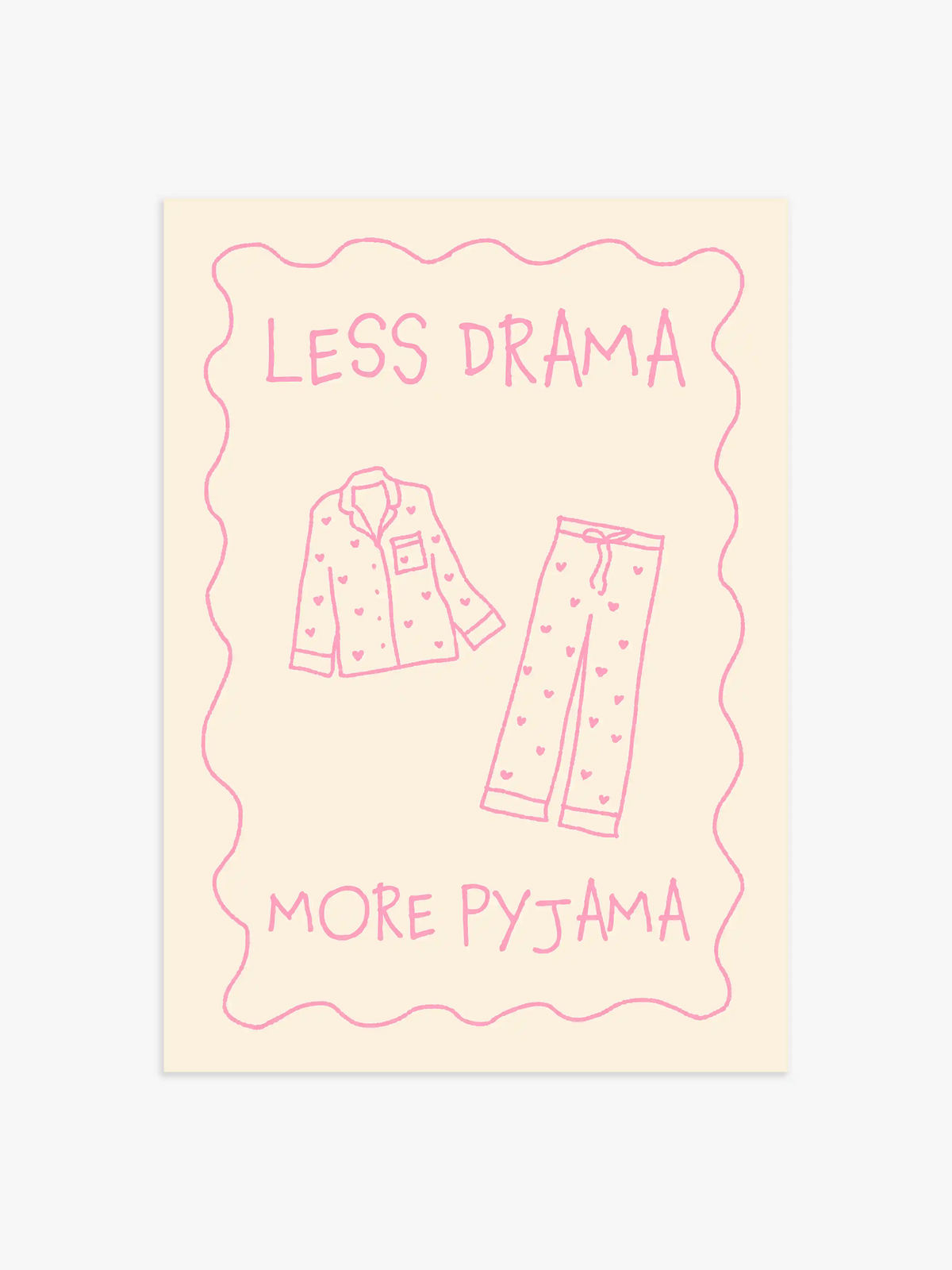 Schlafzimmer Poster "Less Drama More Pyjama" in Rosa - 50x70 cm