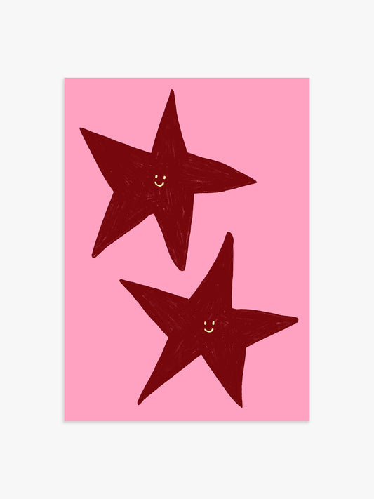 Grinsende Sterne Poster rosa-rot