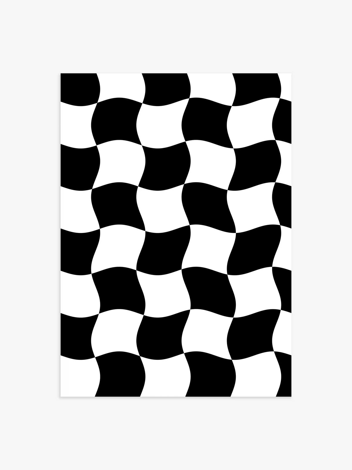 Wavy Schachbrett Poster in Schwarz-Weiß - 40x50 cm