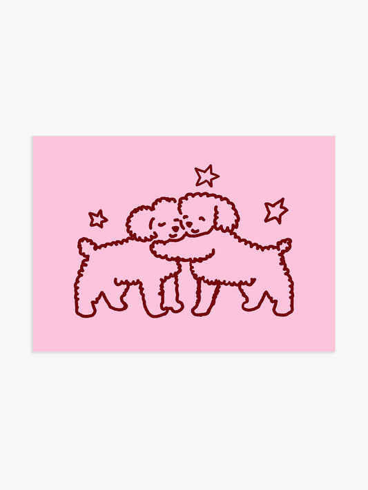 Hunde Illustration Poster in Rosa-Rot