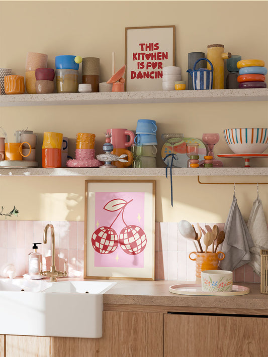 Disco-Kirschen Poster in Rosa-Rot