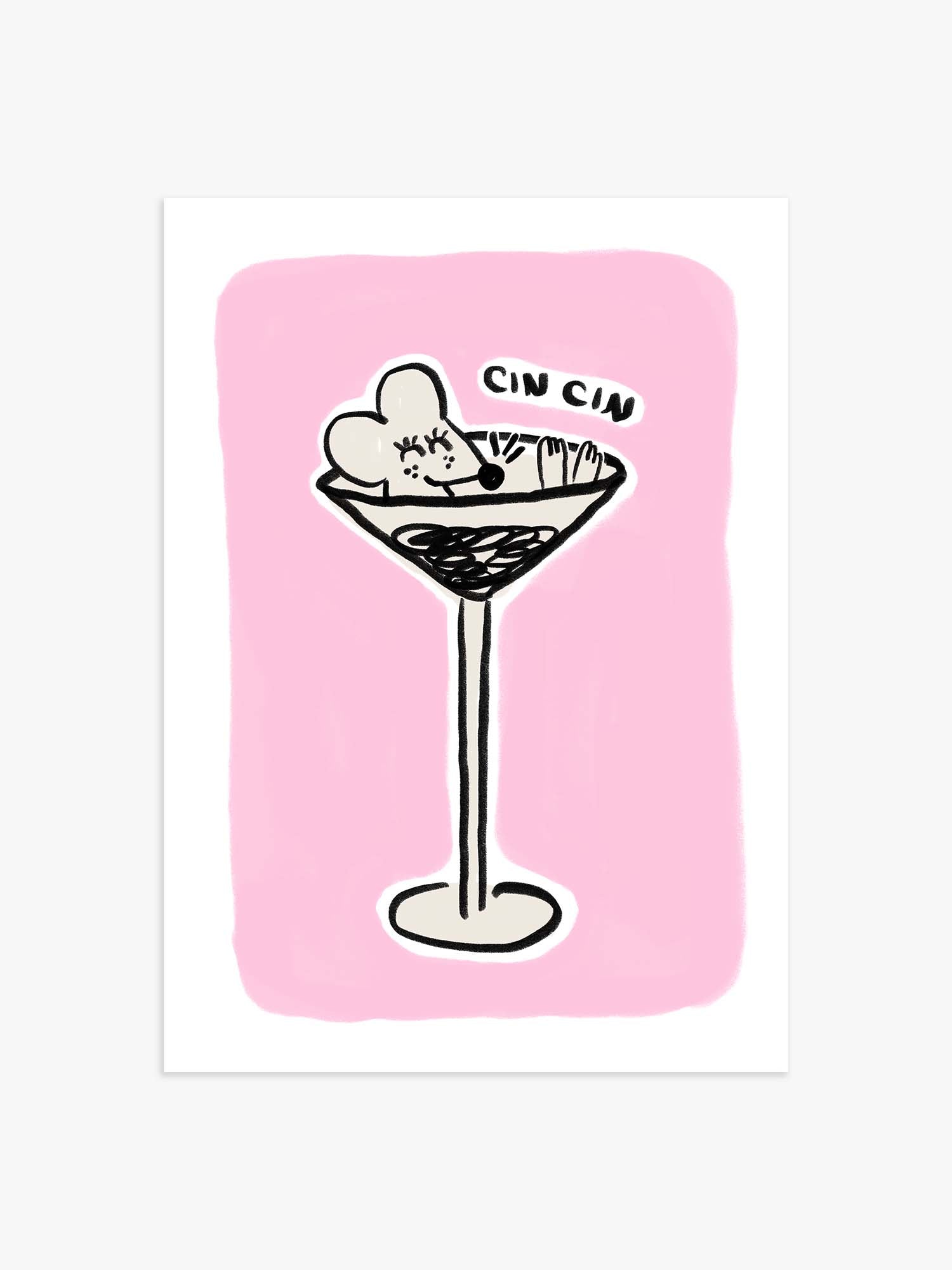 Cin Cin Poster mit Martini in Rosa