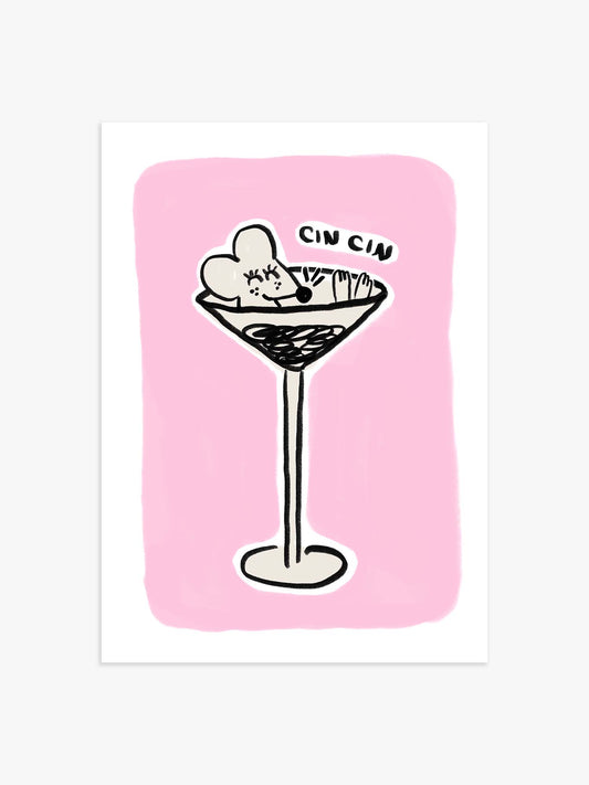Cin Cin Poster mit Martini in Rosa