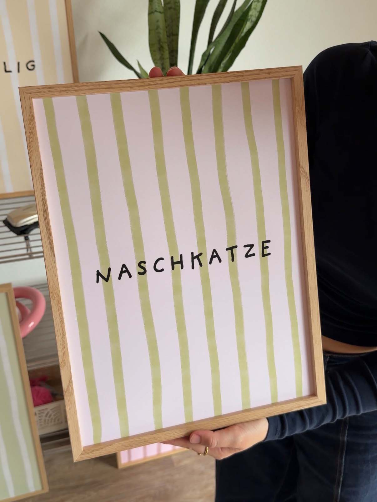 Naschkatze Streifenposter in Rosa-Grün