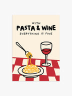 Pasta & Wine Poster in Rot-Kariert