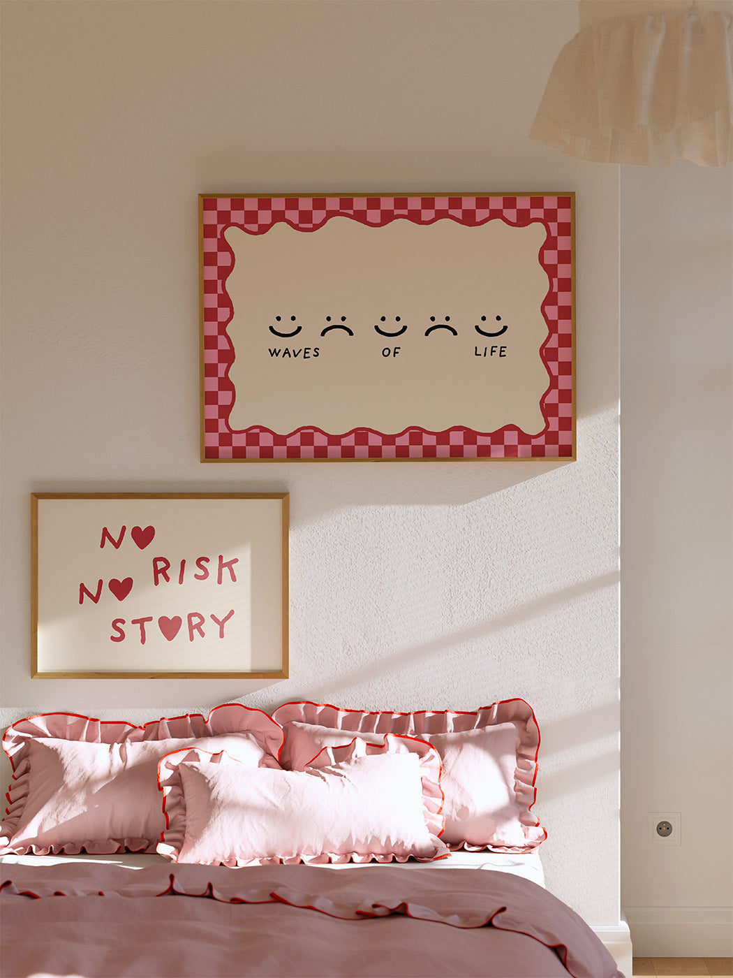 'Waves of Life' Karo-Poster in Rosa-Rot